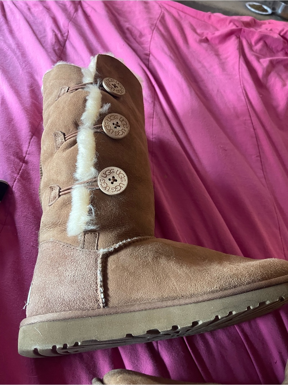 UGG Chestnut Button-Trim Suede Shearling Knee Boot
